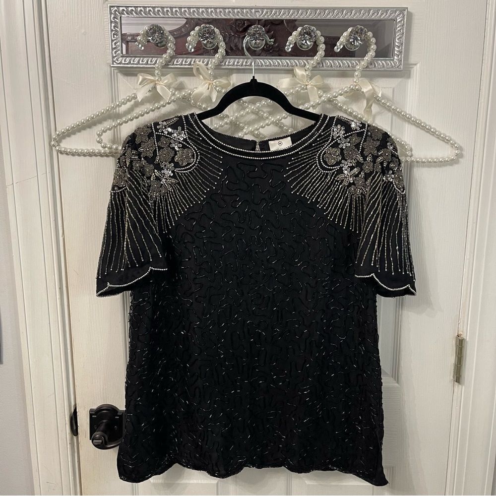 Elegant Black Embellished Women's Top